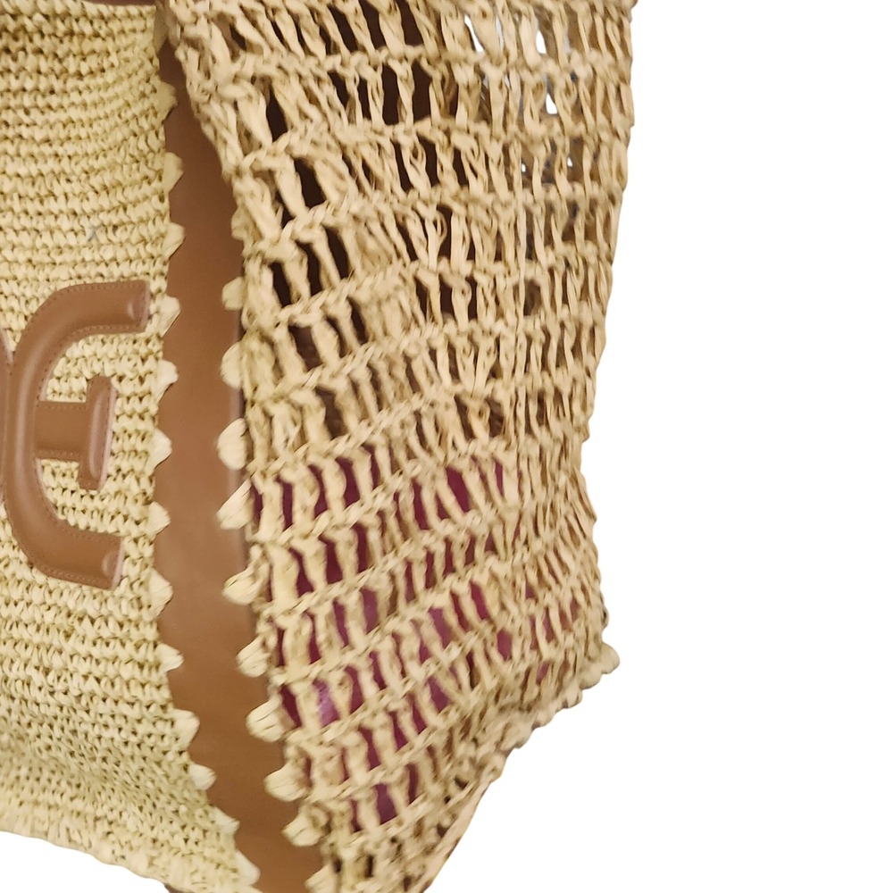 Sam Edelman Marley Woven Raffia Tote Bag Faux Leather Trim Summer Beach - Picture 10 of 12